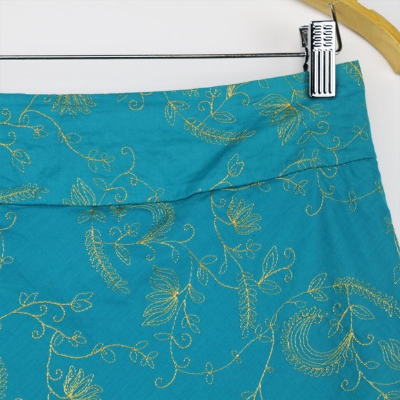 Turquoise A-Line Mini Skirt With Gold Embroidery - Picture 5 of 8